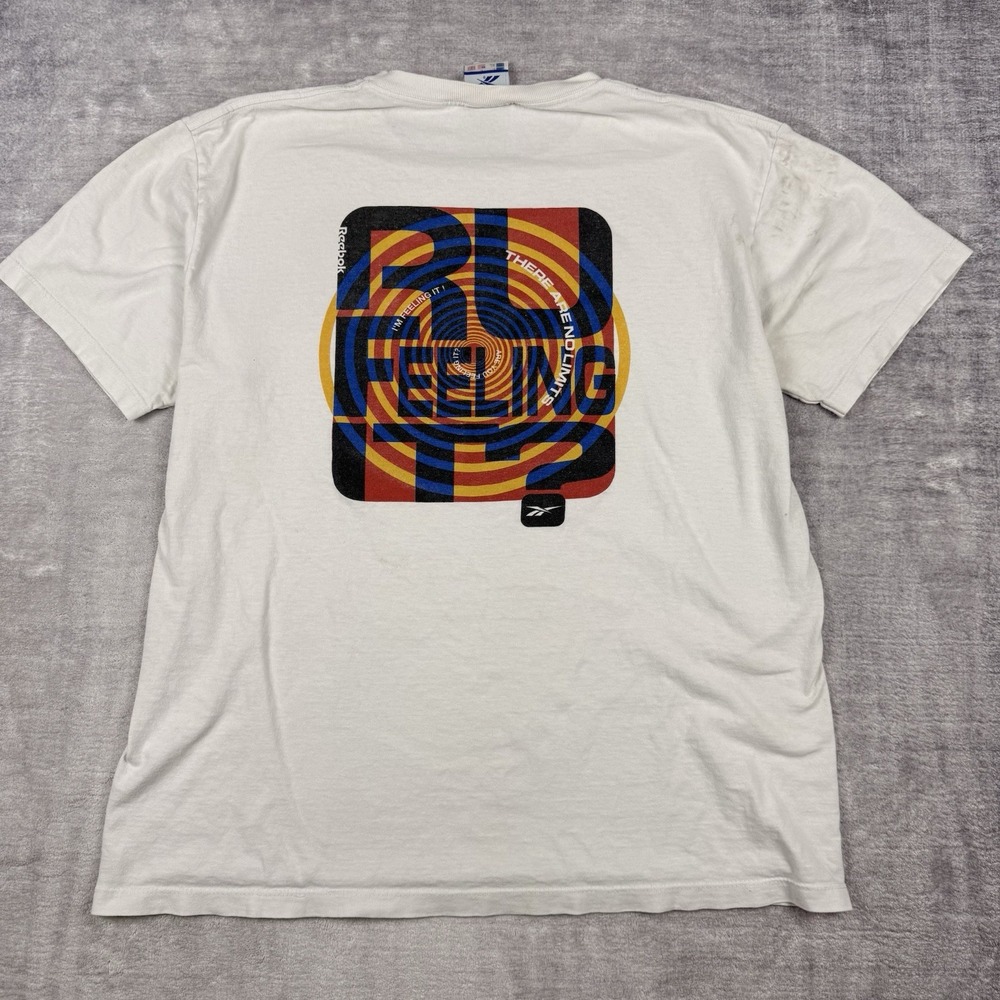 Reebok Shirt Men's Large‎ White Vtg 90s Double Sided R U Feeling It Made In USA